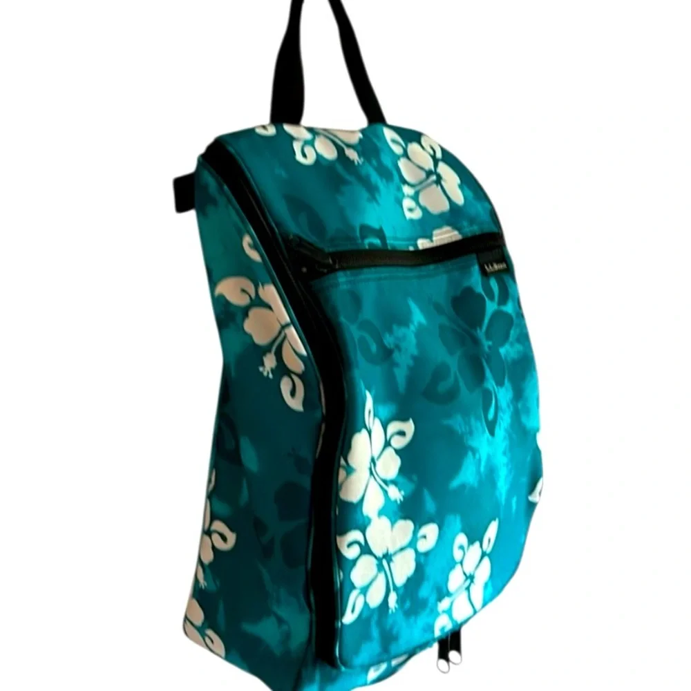 L.L. Bean Teal and White Floral Cosmetic Bag
